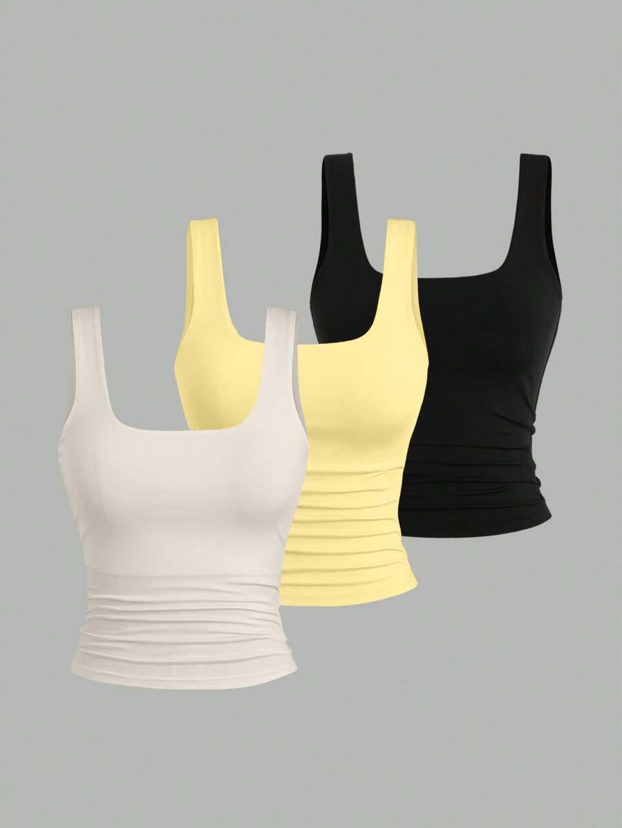 Sweetra Áo ba lỗ không tay màu trơn đơn giản cho nữ mùa hè - Nhiều màu - Xem 1