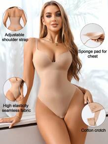 SHEIN 1 件女士塑身衣 - 杏色 - 查看 1