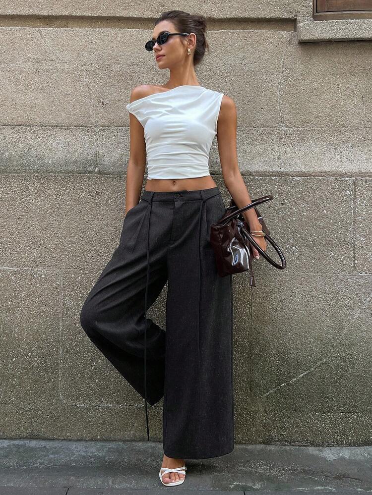 Women's Wide-Leg Button Front Pants, Solid Color