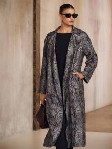 Avenne Women's Vintage Snake Skin Print Lapel Collar Double-Breasted Long Windbreaker Jacket, Fashion Casual Commuting Coat Fall Winter Cloth For Women