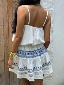 Lyxana Women's Casual Holiday Retro Print Patchwork Ruffle Strap Mini Dress, Summer - Multicolor - View 2