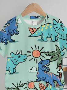 SHEIN 2pcs/Set Boys Casual Round Neck Short Sleeve T-Shirt And Shorts Set, Suitable For Summer - Multicolor - View 5