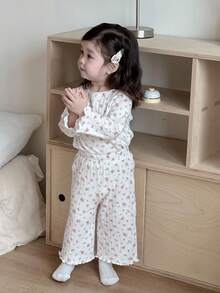 Dazy Kids Baby Girl Ditsy Floral Frill Trim Sleeve Top And Pants Pajama Set,Toddler Fall Clothes