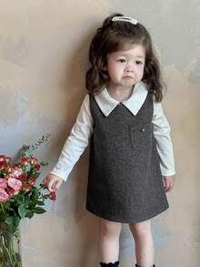 DAZY 女童韩版休闲圆领中长连衣裙，秋冬款