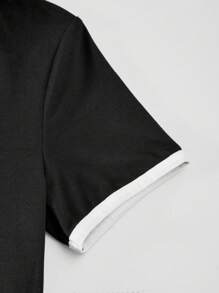 SHEIN ChillGRL 女童马球领短袖开叉 A 字连衣裙，时尚舒适，春夏季 - 黑色 - 查看 4