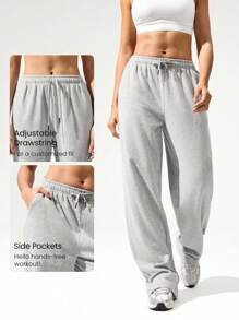 GLOWMODE 日常毛圈布双向穿着可调节抽绳腰带阔腿慢跑运动裤带侧袋日常休闲装 - 淺灰色 - 查看 4