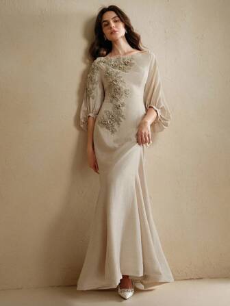 Anewsta Off-shoulder geborduurde linnen jurk voor dames