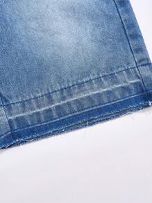 Girls'' Casual Distressed Denim Capri Pants, Soft Cotton Loose Fit, Fashionable Streetwear For Summer Holiday Daily Wear