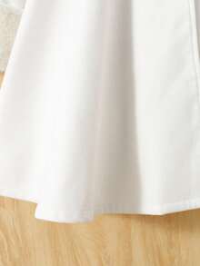 SHEIN Teen Girls White Double-Sided Flannel Collar Mid-Length Umbrella Hem Elegant Woolen Overcoat Girls Winter Coat Tween Dress Coat Girls Fleece Coat Teen Girls Winter Coat Girls White Coat/Halloween/Autumn/Christmas/Holiday/Festival/Winter Fall