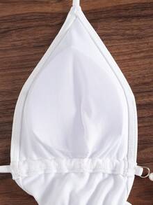 Swim SXY Women's Sexy Hollow Beaded Halter High Cut Backless Solid Color Swimsuit - White - View 7