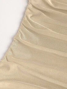 Sweetra 性感别致纯色露背修身高品质复古垂坠领长裙 - 卡其色 - 查看 4