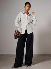 COSMINA 秋季女装 1 件女士优雅垫肩修身腰长袖衬衫，秋冬，商务休闲女装，女士办公室服装，女士教师服装 - 杏色 - 查看 5