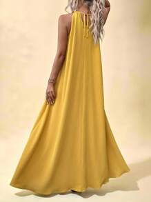 Vesra 女式无袖露背连衣裙，适合夏季超长度假海滩装 - 黃色 - 查看 2