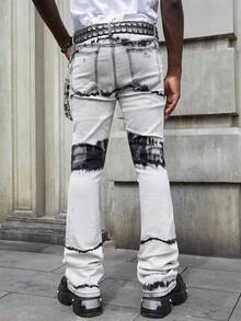 ROMWE MEN Street Life Quần Jeans Nam Ống Loe Túi Nhiều Lớp Giặt Cũ - Xám - Xem 5