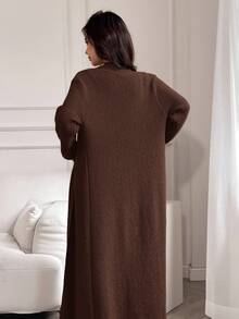 Feyla 2pcs/Set Women Elegant Solid Color Stand Collar Cable Sleeveless Dress And Long Sleeve Cardigan Set 2 Pieces Set In Fall/Winter