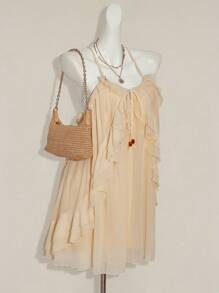 SHEIN ICON Exclusive Ruffled Hem Mini Dress For Young Ladies - Beige - View 5