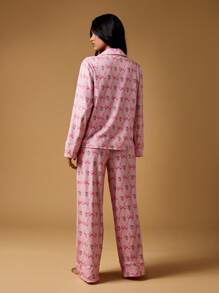 MISSGUIDED Bộ đồ ngủ tay dài mùa đông in họa tiết nơ hoa cài nút cổ lọ Bộ đồ ngủ mặc ở nhà thoải mái làm quà tặng ngày lễ tình nhân - Nhiều màu - Xem 2