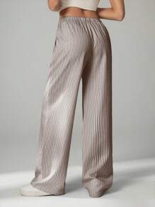 SHEIN Tall Damen gestreifte bedruckte Knoten Taschen Lässig vielseitige lange Hose