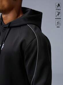 Acti Log Herren Sweatshirt mit Langarm, Kapuze und Zugkordel, Motiv Langhantel, für Outdoor Sport - Schwarz - Übersicht 4
