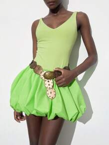 Maija Women's V-Neck Bubble Hem Short Sleeveless Green Spring Dress,Boho - Green - View 8