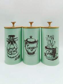 3pcs Bamboo Lid Sealed Coffee Sugar Tea Storage Jar Set 3-Piece Creative Sealed Moisture-Proof Kitchen Sealed Jar Back To School - Multicolor - View 8