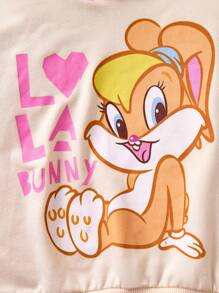 LOONEY TUNES X SHEIN Baby Girls' Cute Cartoon Rabbit Pattern Color Block Hoodie Pullover Sweatshirt, Casual And Versatile Fall Winter - Apricot - View 4