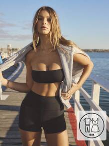 Aralina Leisurewear Rib Bandeau And Short Active Workout Two Pieces Set