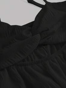 Girlism 少女纹理雪纺褶饰镂空扭纹细肩带无袖 A 字连衣裙，休闲/度假，春夏 - 黑色 - 查看 3