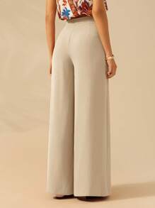 CAJUNI Women's Extra Loose Straight Leg Orange Brown Pants, Casual Holiday Beach Summer Trousers - Apricot - View 2