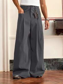 SWAVVY Pantalones rectos casuales sueltos de hombre tejidos de unicolor, otoño - Gris - Ver 5