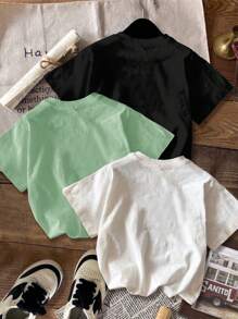 3pcs Young Girl Simple Cartoon Pattern Casual T-Shirts, Suitable For Summer Cute Graphic Tees Cute T Shirts Teen Kawaii Clothes Cute Shirts Girls, School, Campus, College - Multicolor - View 2