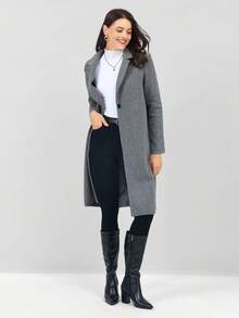 Miaspire Abrigo largo de lana gris para mujer, ropa de mujer para otoño, chaqueta de mujer, blazer de lana, ropa de abrigo para mujer, abrigo gris oscuro, ropa de oficina para mujer, ropa casual de viaje para mujer, serie gris gris - Gris - Ver 5