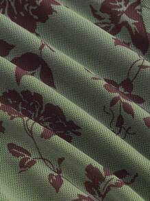 SHEIN MOD 女士橄榄绿色花卉复古短裙，70年代复古，绿色连衣裙