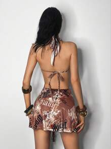 EgrlEra 女式复古图案深V领露背中长连衣裙 - 彩色 - 查看 2