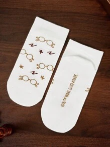 HARRY POTTER X SHEIN 6 đôi tất cổ ngắn mềm mại, thoáng khí, thấm mồ hôi dành cho nam thường ngày & Hedwig & Golden Snitch, tất ngắn nhiều màu sắc thời trang và dễ thương, mũi và gót được gia cố để tăng độ bền, phù hợp cho cả nam và nữ, Summer All-Match - Nhiều màu - Xem 12