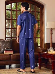 EverLounge Men's Geometric Print Short Sleeve Pants Home Casual Pajama Set - Multicolor - View 2