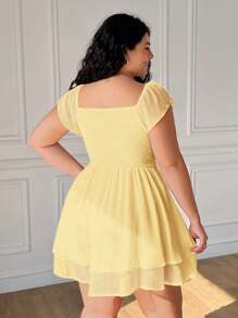 Solflare Plus Size Yellow Chiffon Romper, Vacation Style, Spring/Summer - Yellow - View 2