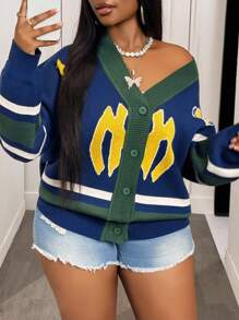 Slaydiva Áo khoác cardigan dệt kim tay dài cổ chữ V dáng rộng, họa tiết 23, kiểu dáng mới, thích hợp mặc thường ngày và dạo phố, cỡ lớn, phù hợp cho mùa thu đông. - Nhiều màu - Xem 8