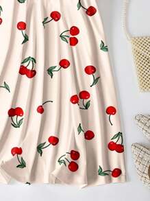 SHEIN Clasi Falda holgada con estampado de cerezas en corte evasé para mujer de talla grande - Multicolor - Ver 4