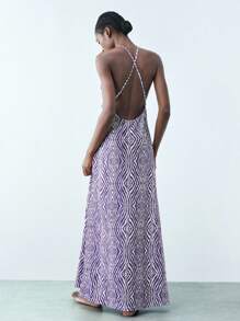 Maija 女式数字几何印花 V 领系腰连衣裙，百搭时尚都市派对装，修身腰部设计，讨人喜欢的彩色印花假日连衣裙，波西米亚风格度假连衣裙，优雅女装，缎面连衣裙