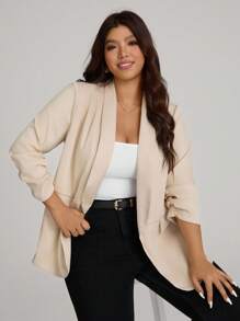 Comfylo Veste de costume d'affaires à manches bouffantes avec poches, grande taille, pour le bureau et les déplacements en automne/hiver - Nude - Voir 2