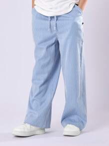 SUMWON Pantalones verticales de rayas anchas de verano, con cintura ajustable con cordón, de diseño casual y cómodo, perfectos para la playa, primavera y uso diario durante todo el año - Azul - Ver 5