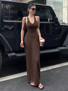 Strévra Women V-Neck Bodycon Maxi Wrap Dress