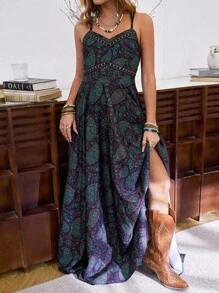 LanaWest Women's Bohemian Vacation Style Exotic Printed Long Maxi Dress - Multicolor - View 6