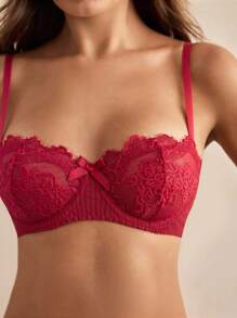 Charlaine 女士蕾丝蝴蝶结细节蝴蝶结性感胸罩内衣
