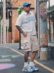 DAZY Summer Striped Multi-Color Letter Print Short Sleeve Shirt For Men - Multicolor - View 6