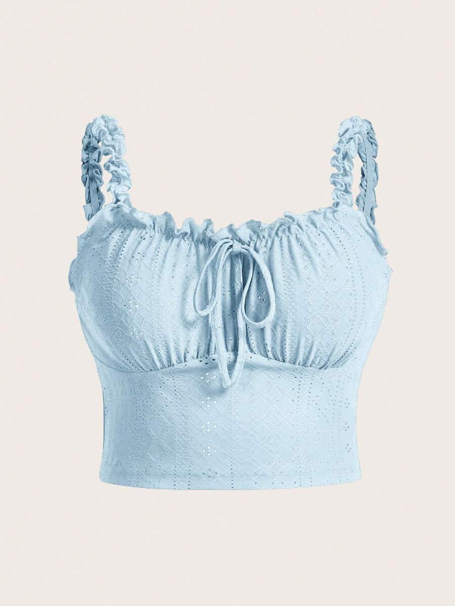 SHEIN EZwear Plus Size Women Romantic Pink Ruffled Hem Vacation Tank Top, Fashionable And Versatile For Spring/Summer Baby Blue Top Light Blue Crop Top Baby Blue Crop Top,Back To School