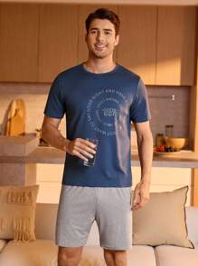 Manfinity Underwear&Sleepwear Basics Men Slogan Graphic Tee & Shorts PJ Set / Pajama Set - Multicolor - View 4