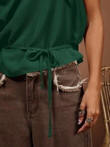 COSMINA 女士优雅通勤卡其色不对称肩上衣，春夏 - 墨綠色 - 查看 7