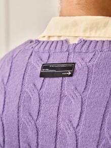 SWAVVY Men's Casual Solid Color Cable Knit Sweater, Autumn/Winter - Violet Purple - View 3